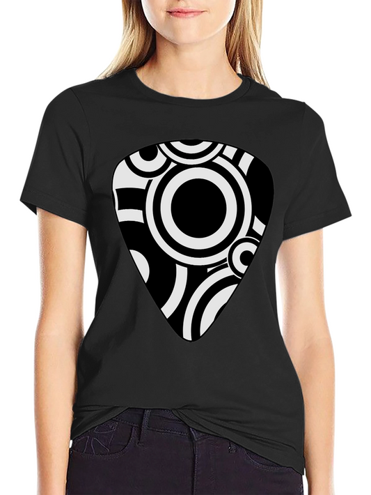 Abstract Guitar Pick Graphic Tee - Black Cotton Shirt