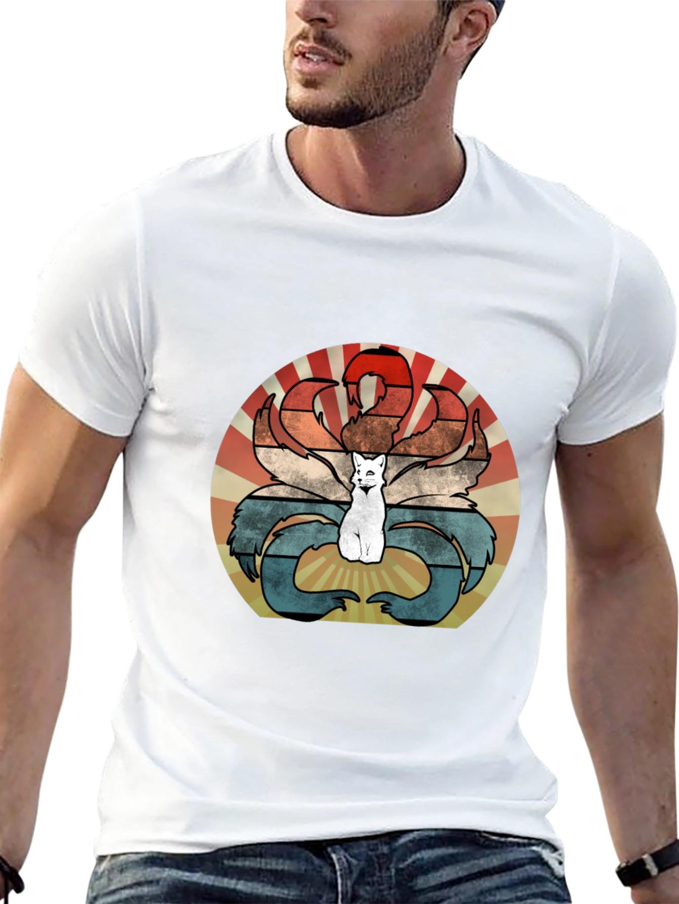 Nine-Tailed Fox Retro T-Shirt - Kitsune Design