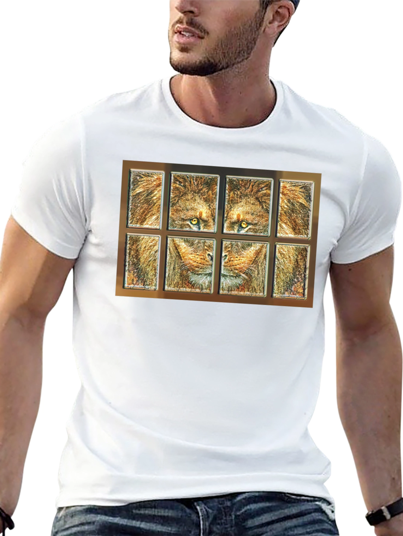 Lion Face Panel T-Shirt - Unique Graphic Tee
