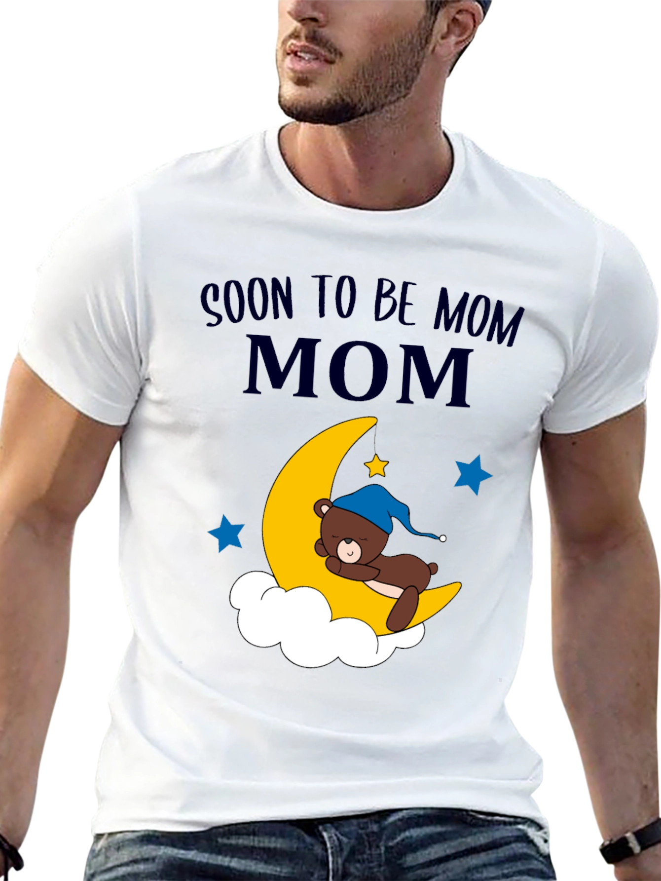 Soon to be Mom Bear on Moon Graphic T-Shirt