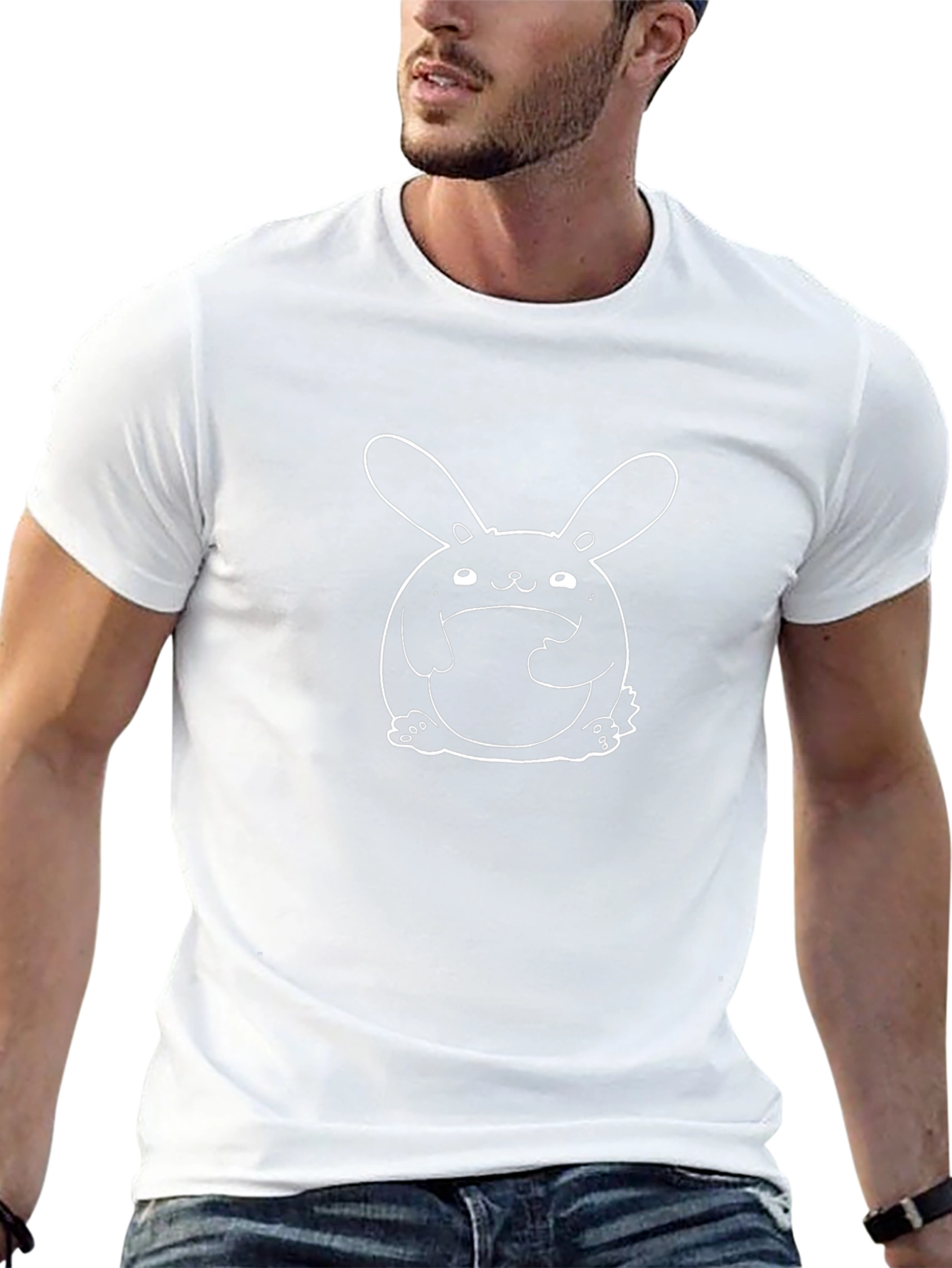 Black T-Shirt with Cartoon Rabbit Design