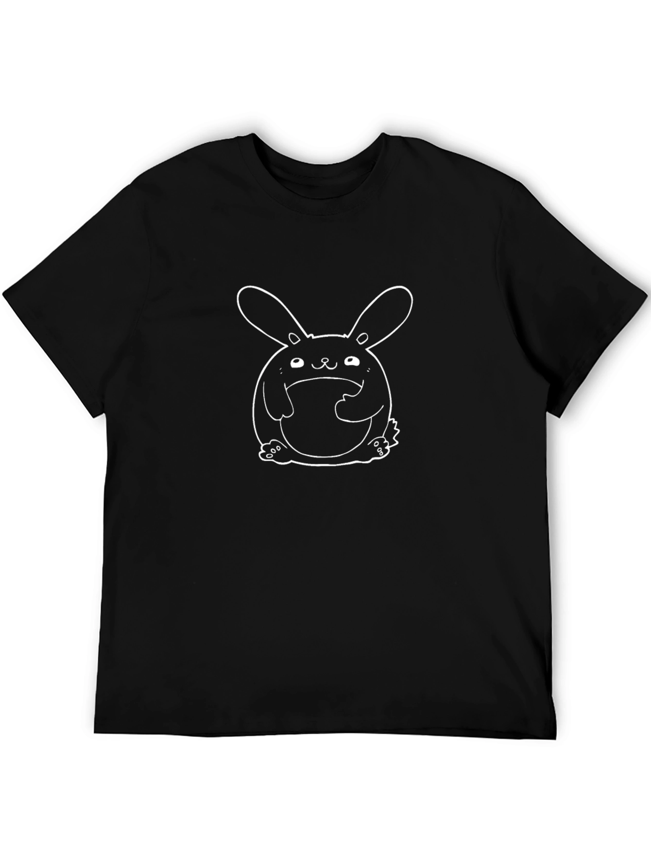 Black T-Shirt with Cartoon Rabbit Design