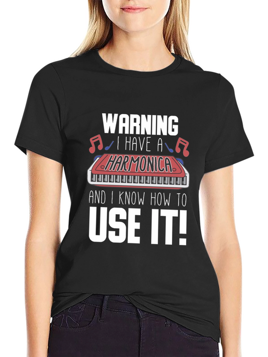 Warning Harmonica T-Shirt - Musician Novelty Tee