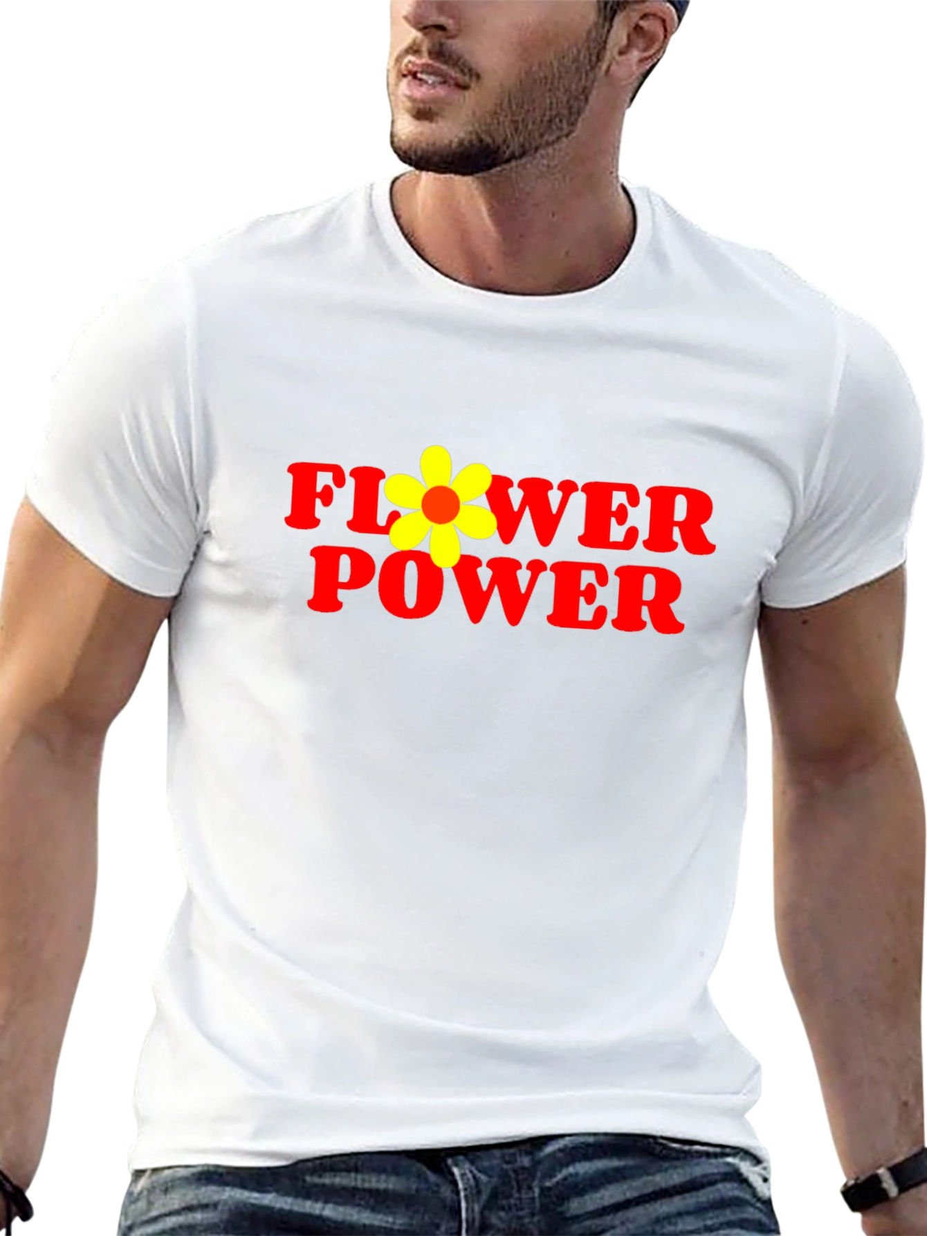 Flower Power Graphic Tee - Black Cotton Casual T-Shirt