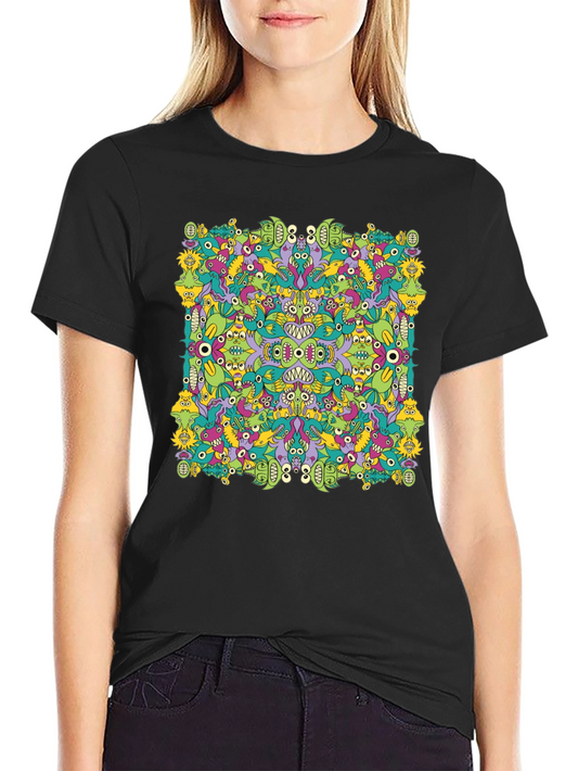 Funky Monster Doodle Graphic Tee - Black