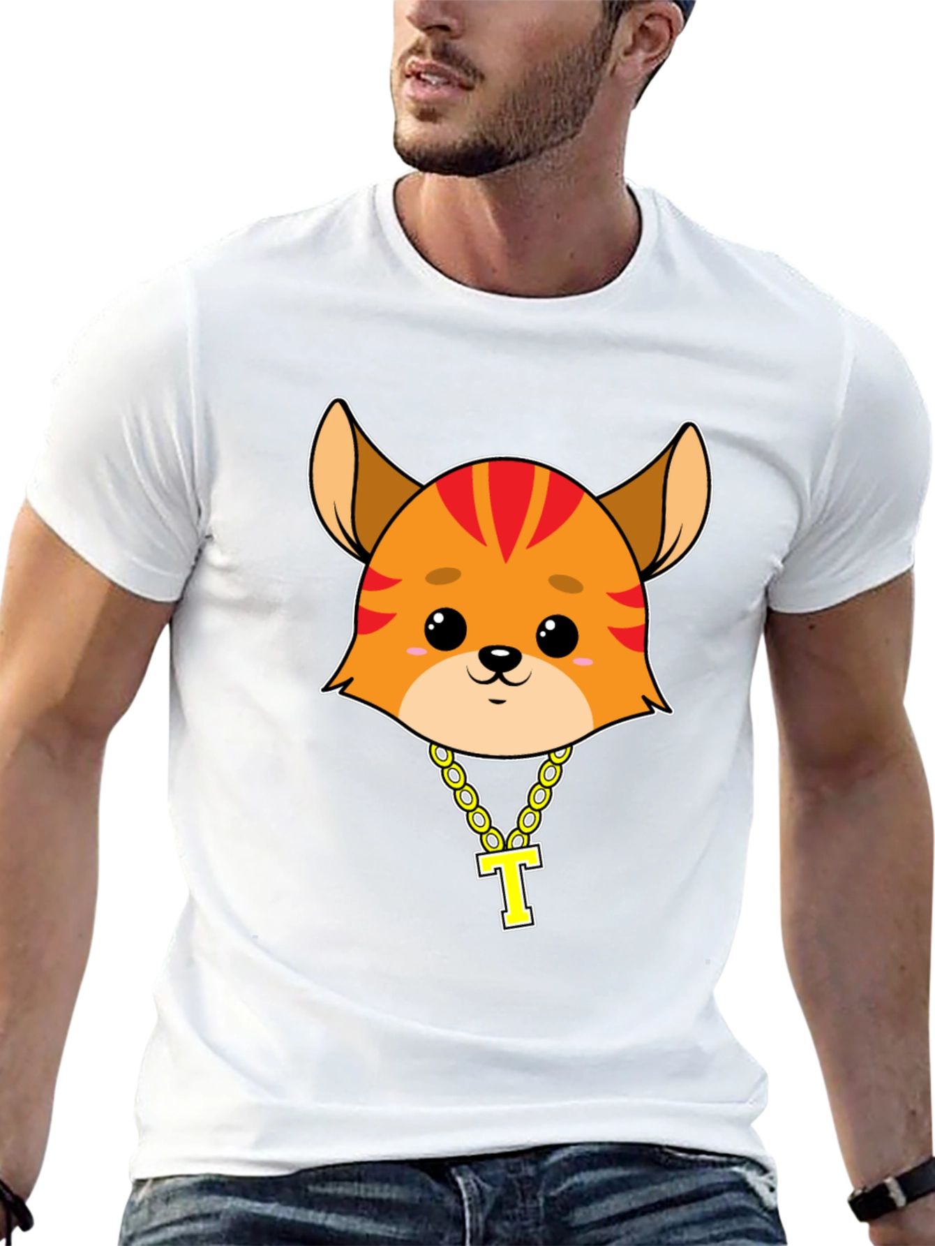 Cute Cartoon Animal Tee with Gold Chain