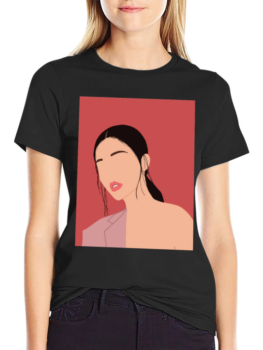 Abstract Woman Graphic Tee - Stylish Black T-Shirt