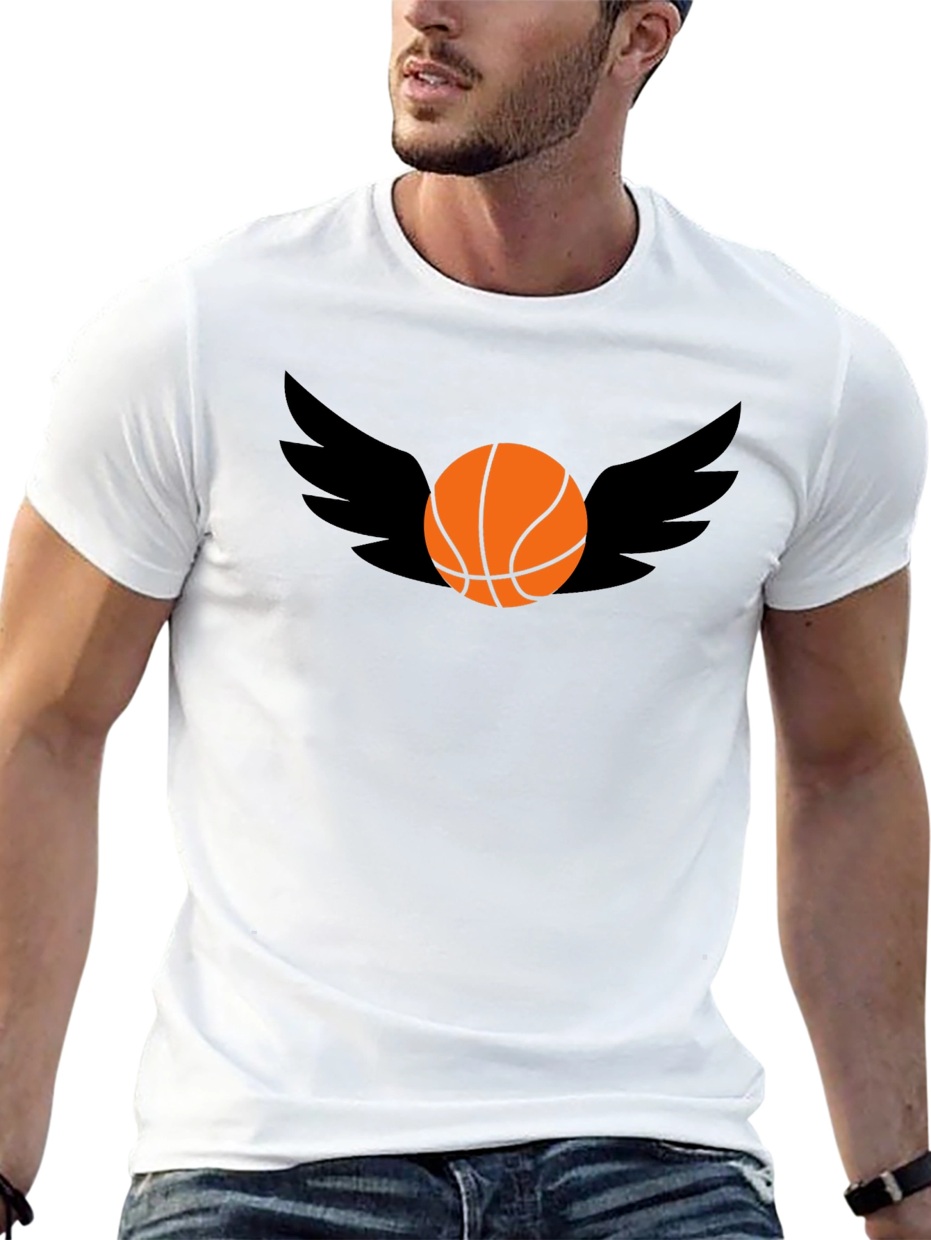 Basketball Wings Graphic Tee - Black Cotton T-Shirt