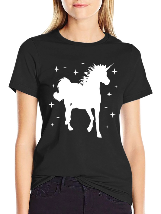 Unicorn Starry Tee - Black Cotton Graphic T-Shirt