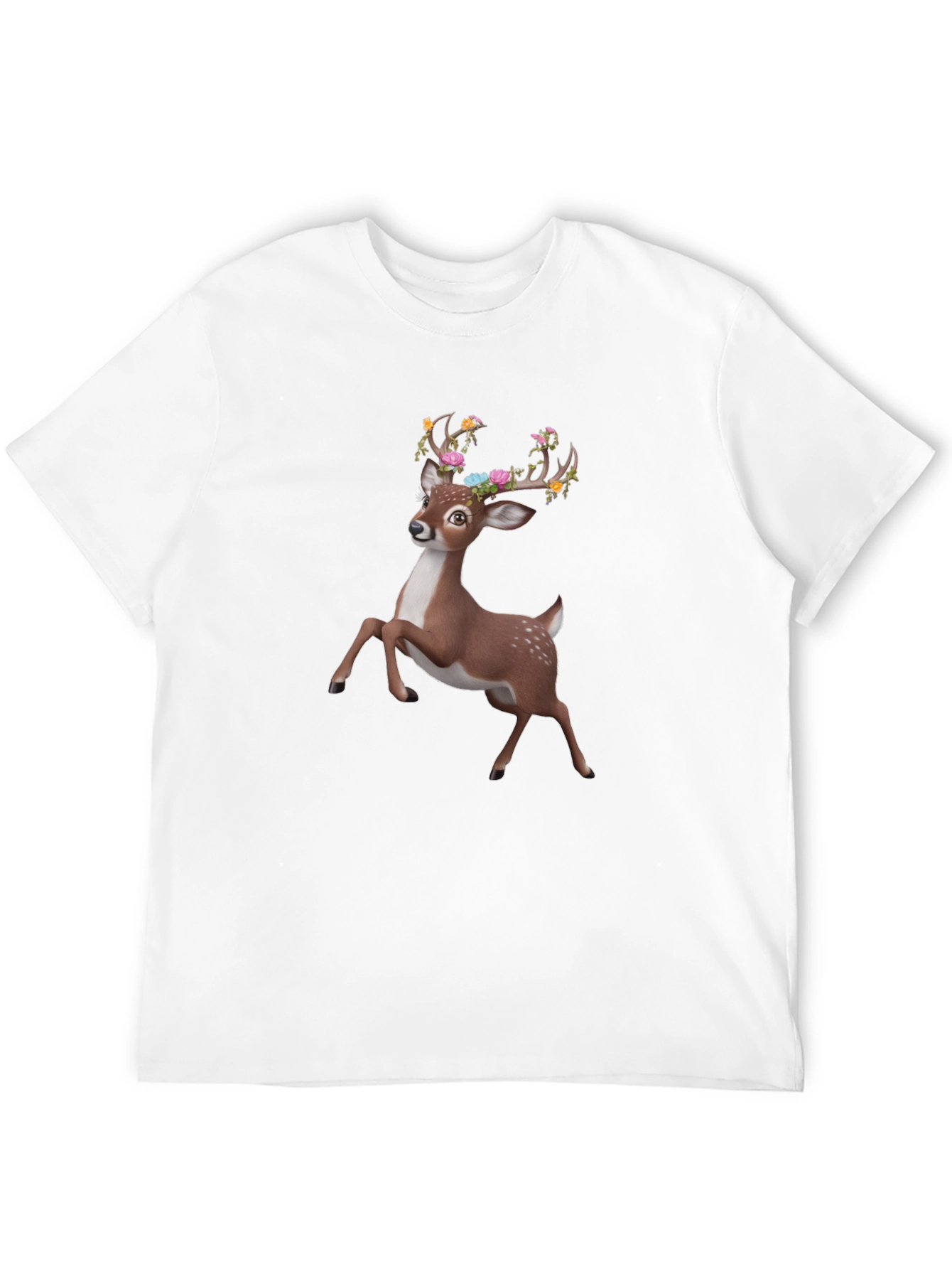 Floral Deer Graphic Tee - Black Unisex T-Shirt