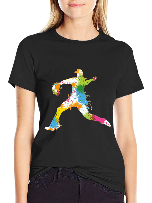 Colorful Baseball Pitcher Graphic T-Shirt