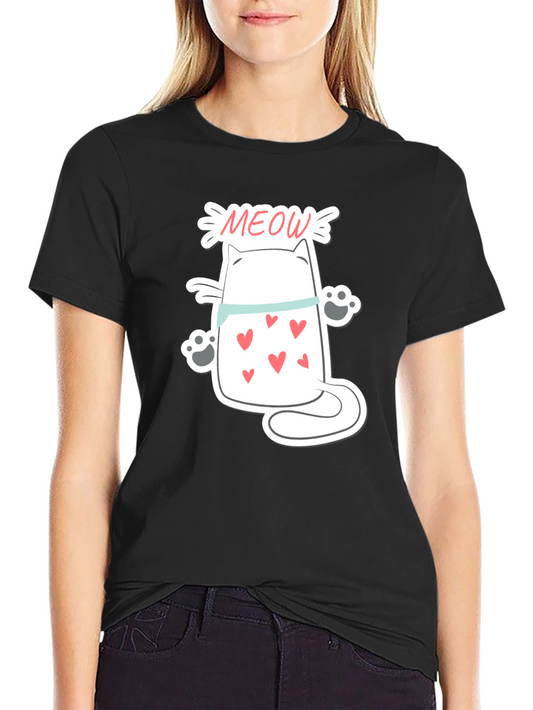 Cute Meow Cat T-Shirt - Black