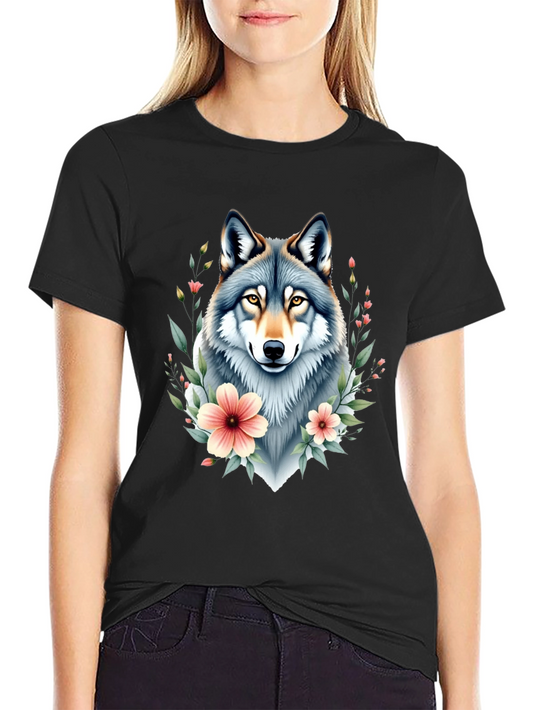 Wolf Floral T-Shirt - Black Graphic Tee
