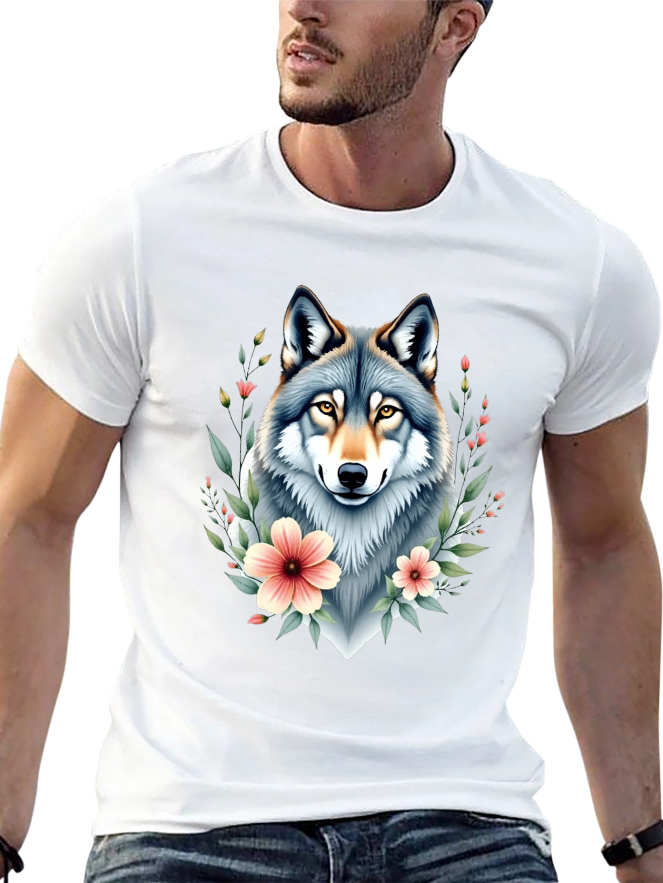 Wolf Floral T-Shirt - Black Graphic Tee