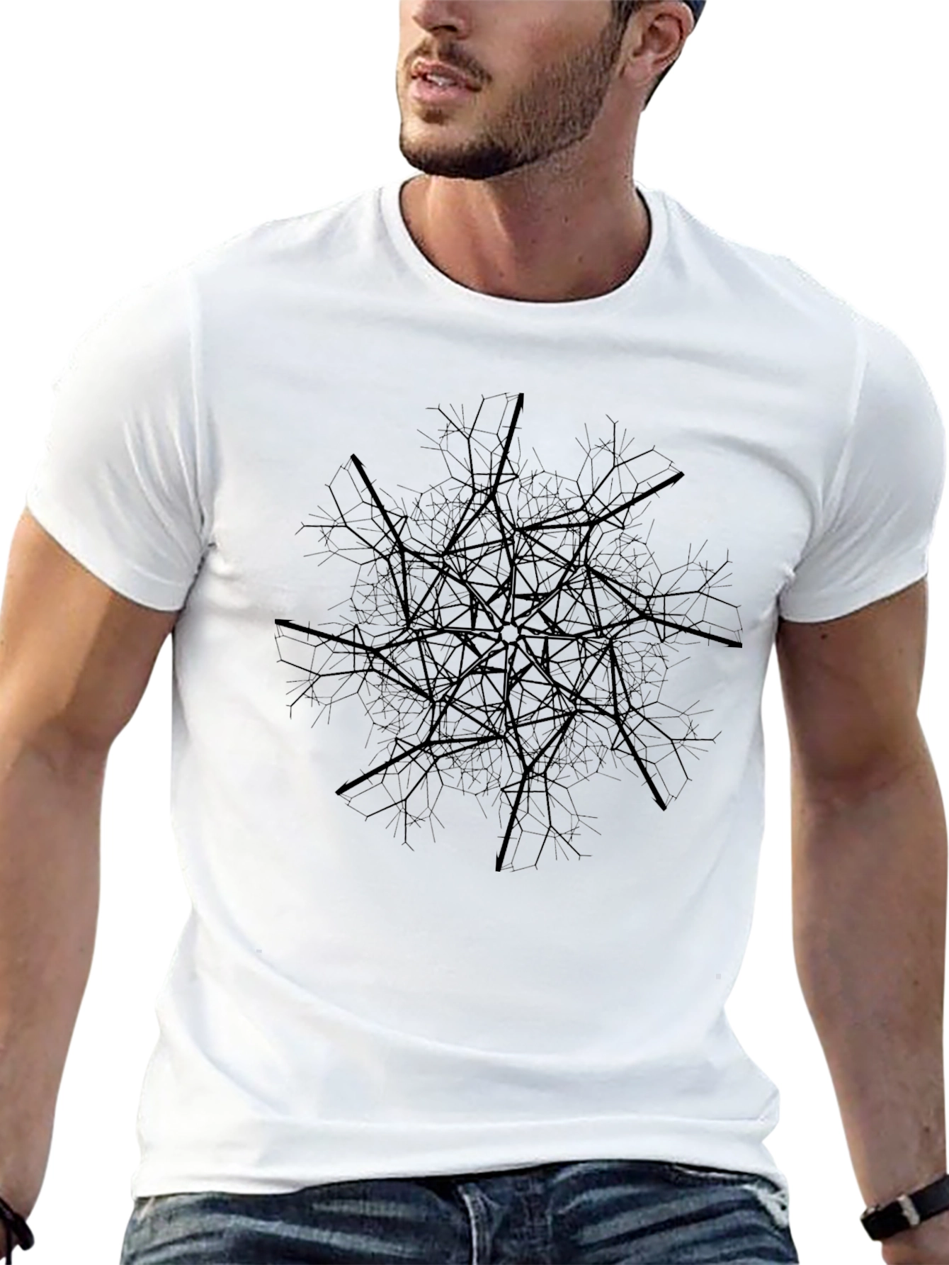 Abstract Geometric Tree Branch Design Tee - Black