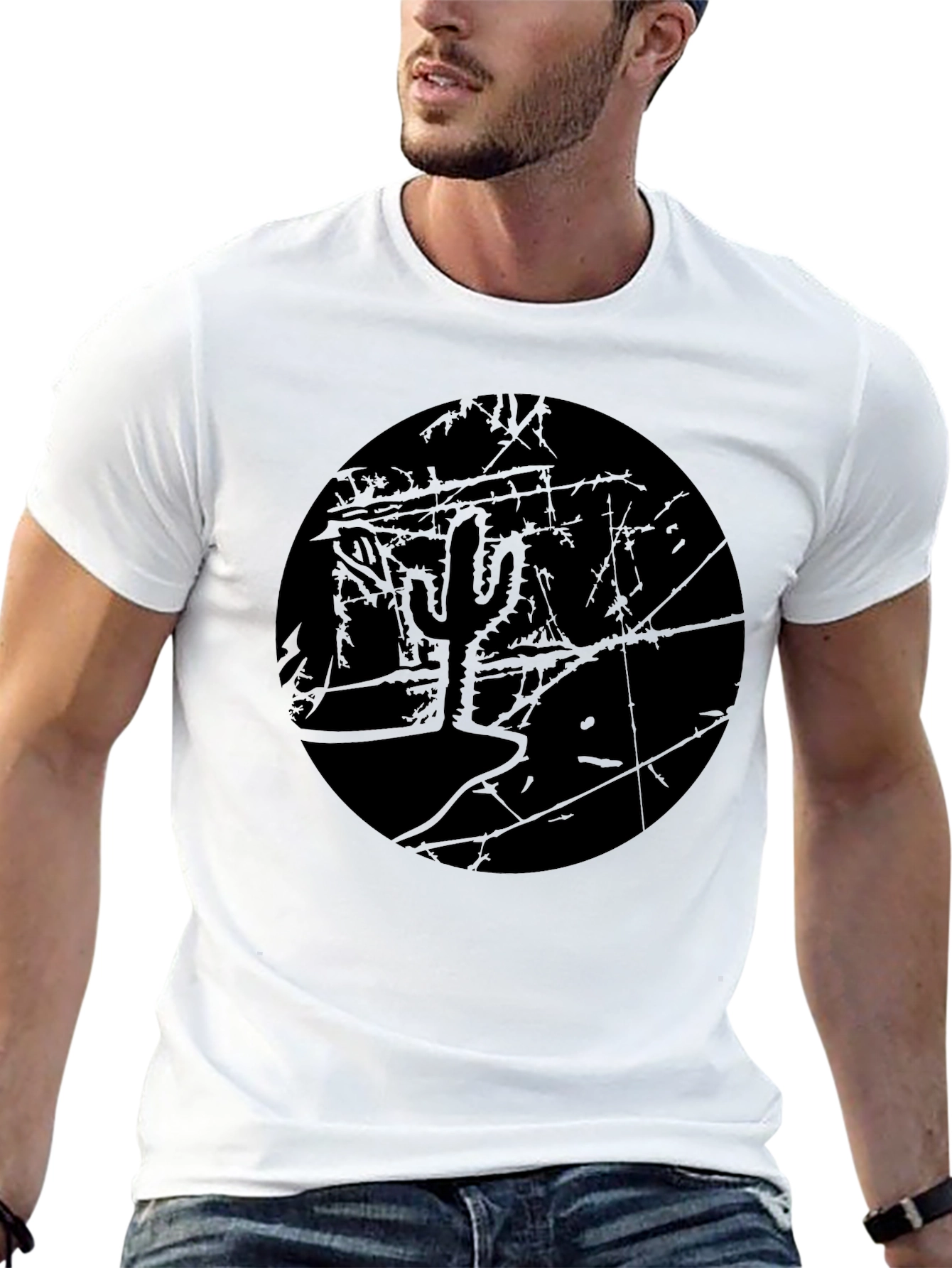 Monochrome Cactus Graphic T-Shirt