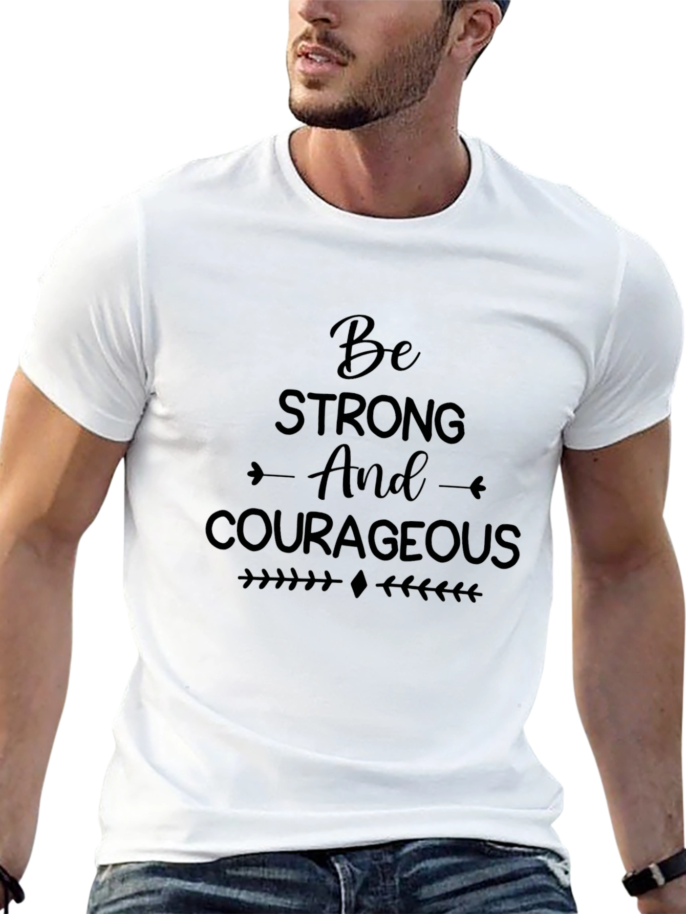 Inspirational Black T-Shirt: Be Strong and Courageous