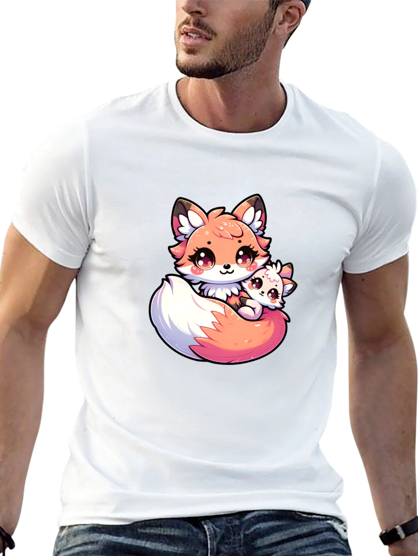 Cute Fox and Cub Black T-Shirt