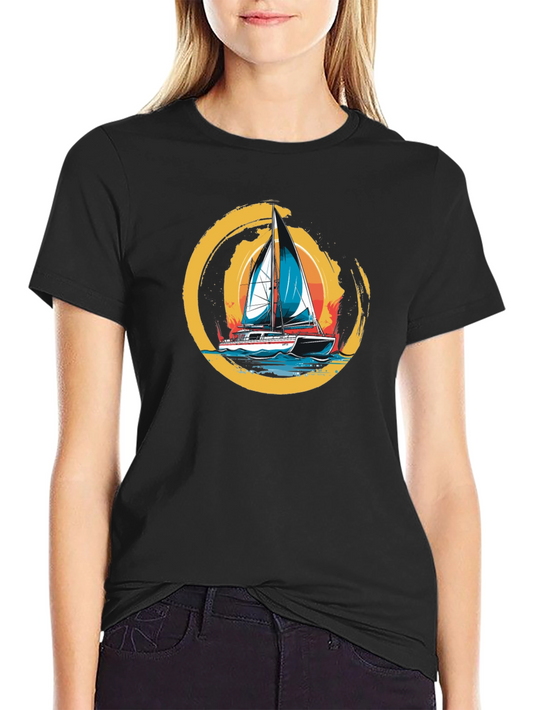 Sailboat Graphic Tee - Black Cotton T-Shirt