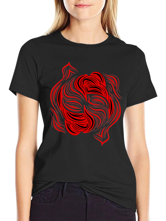 Abstract Red Swirl Graphic Tee - Black