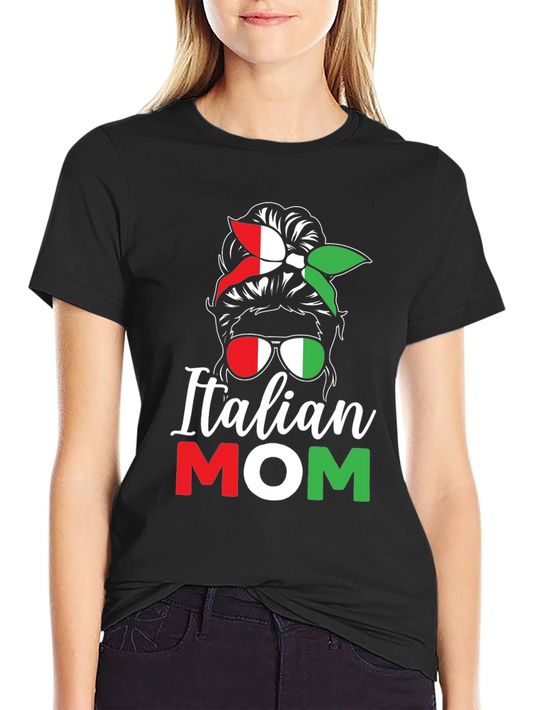 Italian Mom T-Shirt - Messy Bun Italy Flag Tee