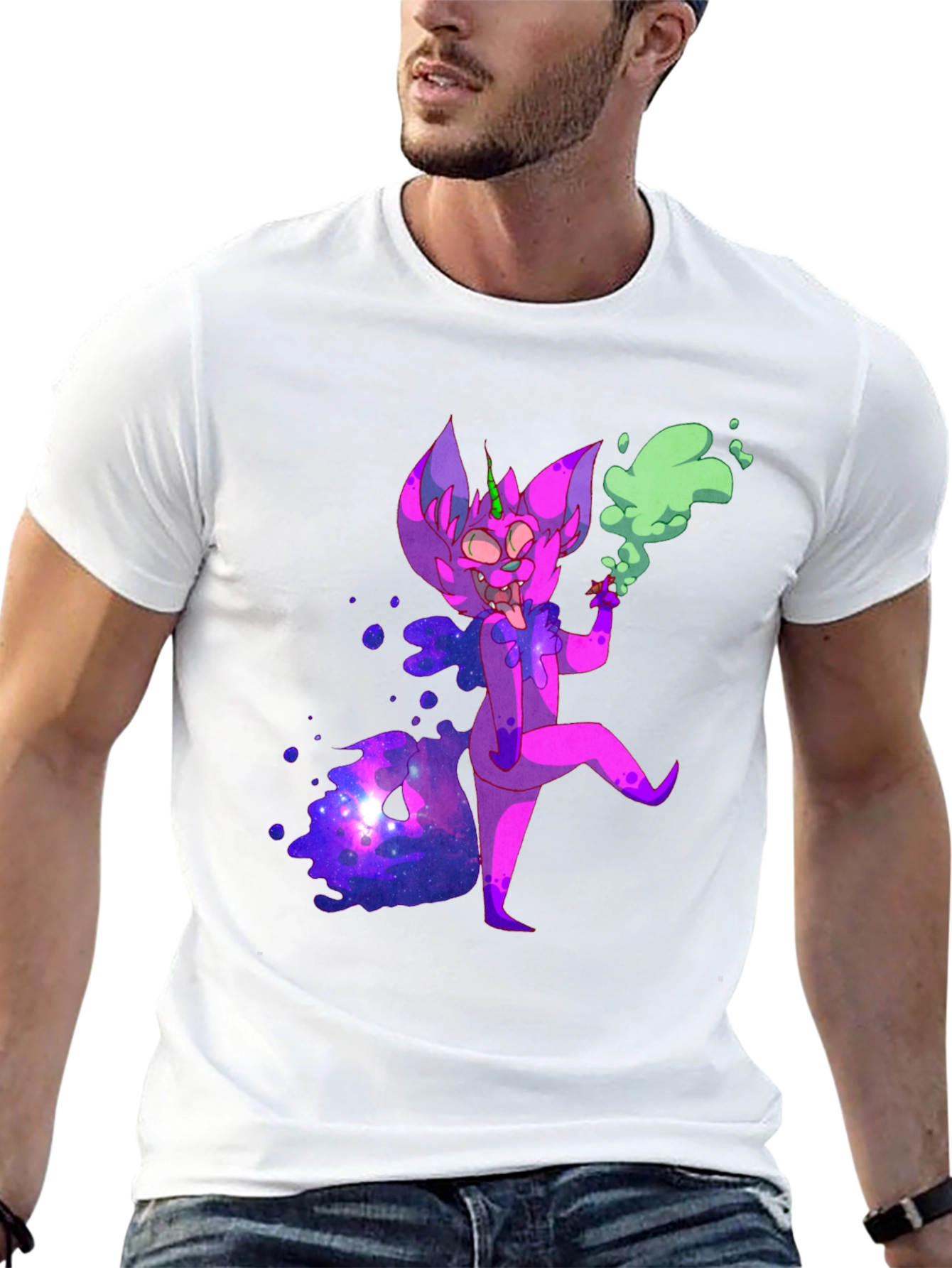 Cosmic Cartoon Character Black T-Shirt
