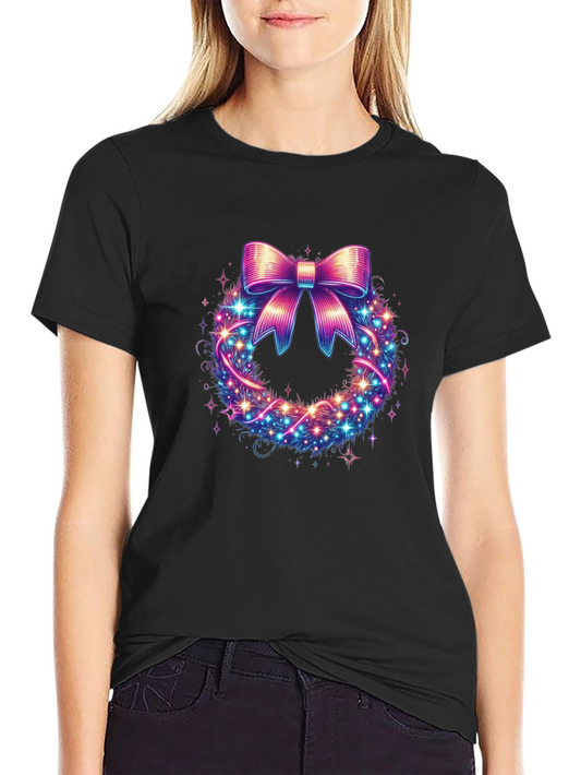 Festive Bow Wreath Graphic Tee - Holiday Spirit