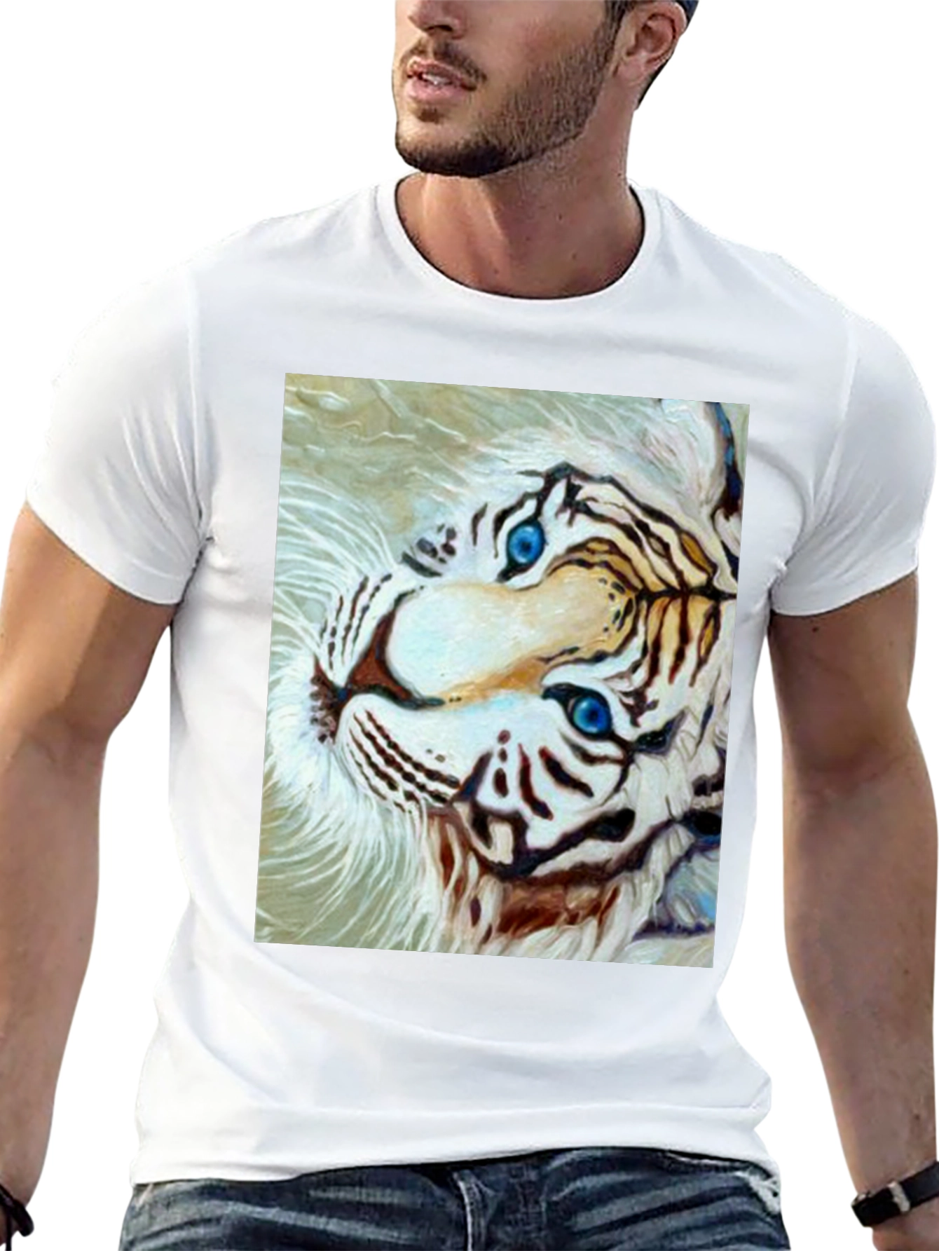 White Tiger Graphic Tee - Bold Animal Print Shirt