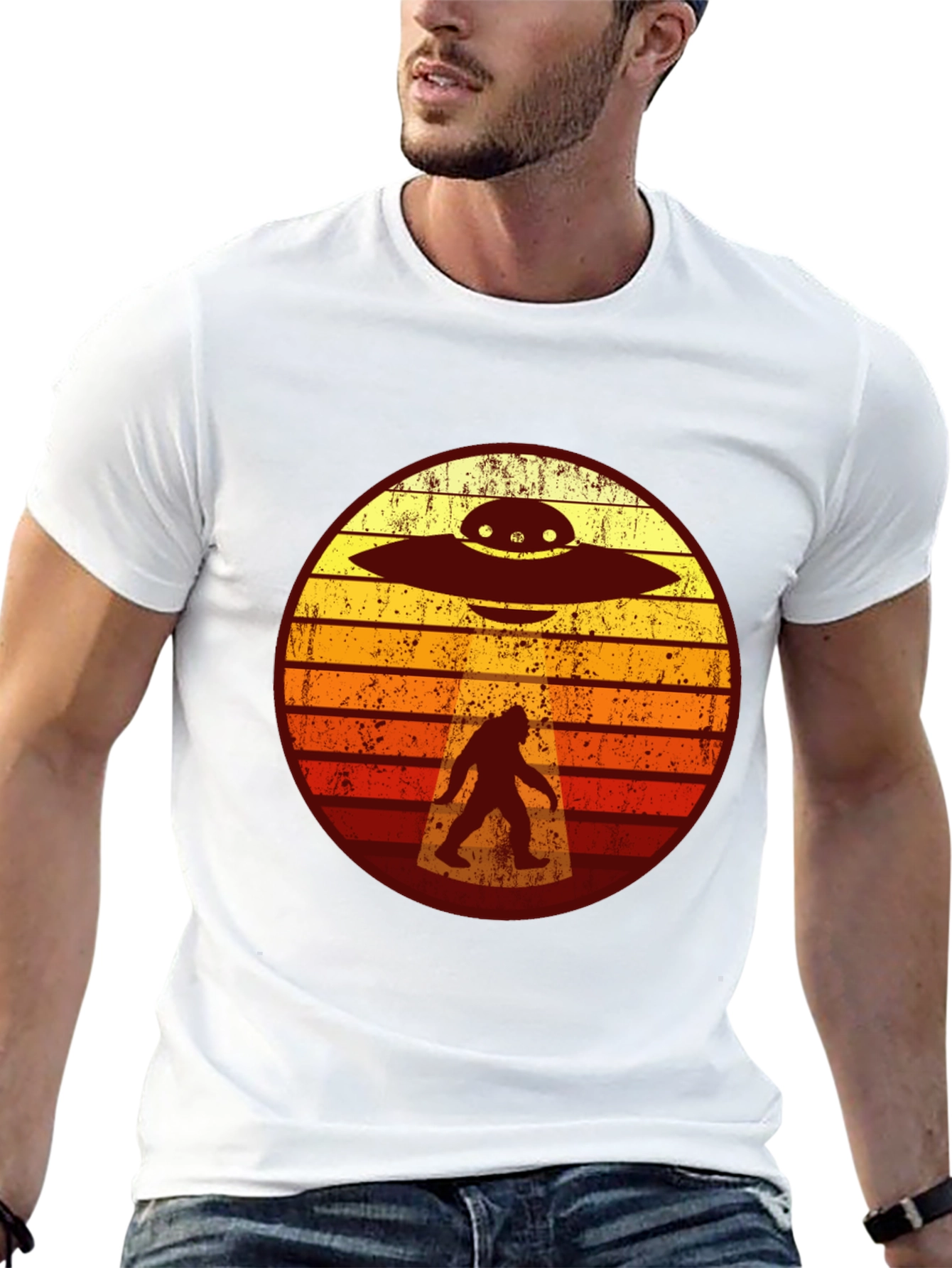 Bigfoot UFO T-Shirt - Retro Sasquatch Abduction Tee