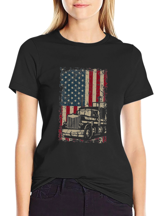 Trucker USA Flag Graphic T-Shirt - Black