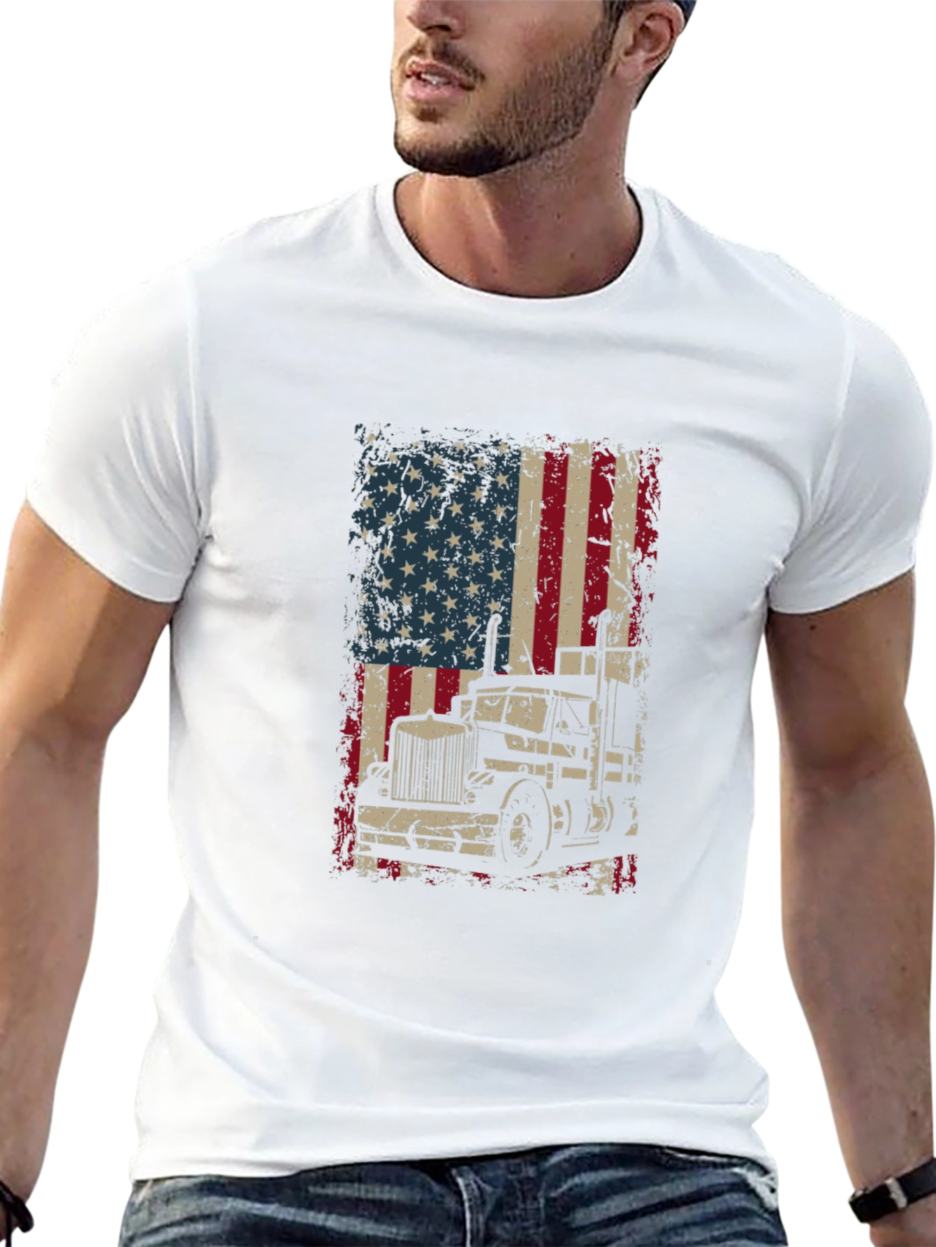 Trucker USA Flag Graphic T-Shirt - Black