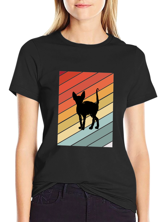 Retro Cat Silhouette Tee - Striped Background