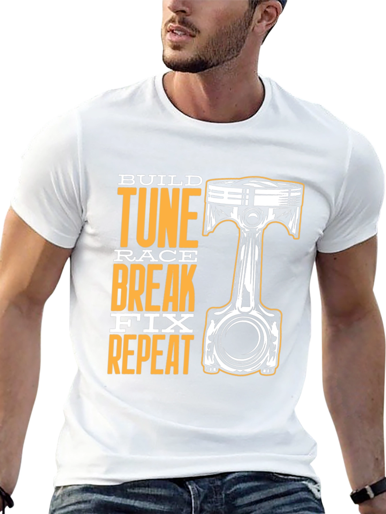 Build Tune Race Repeat Black Graphic T-Shirt