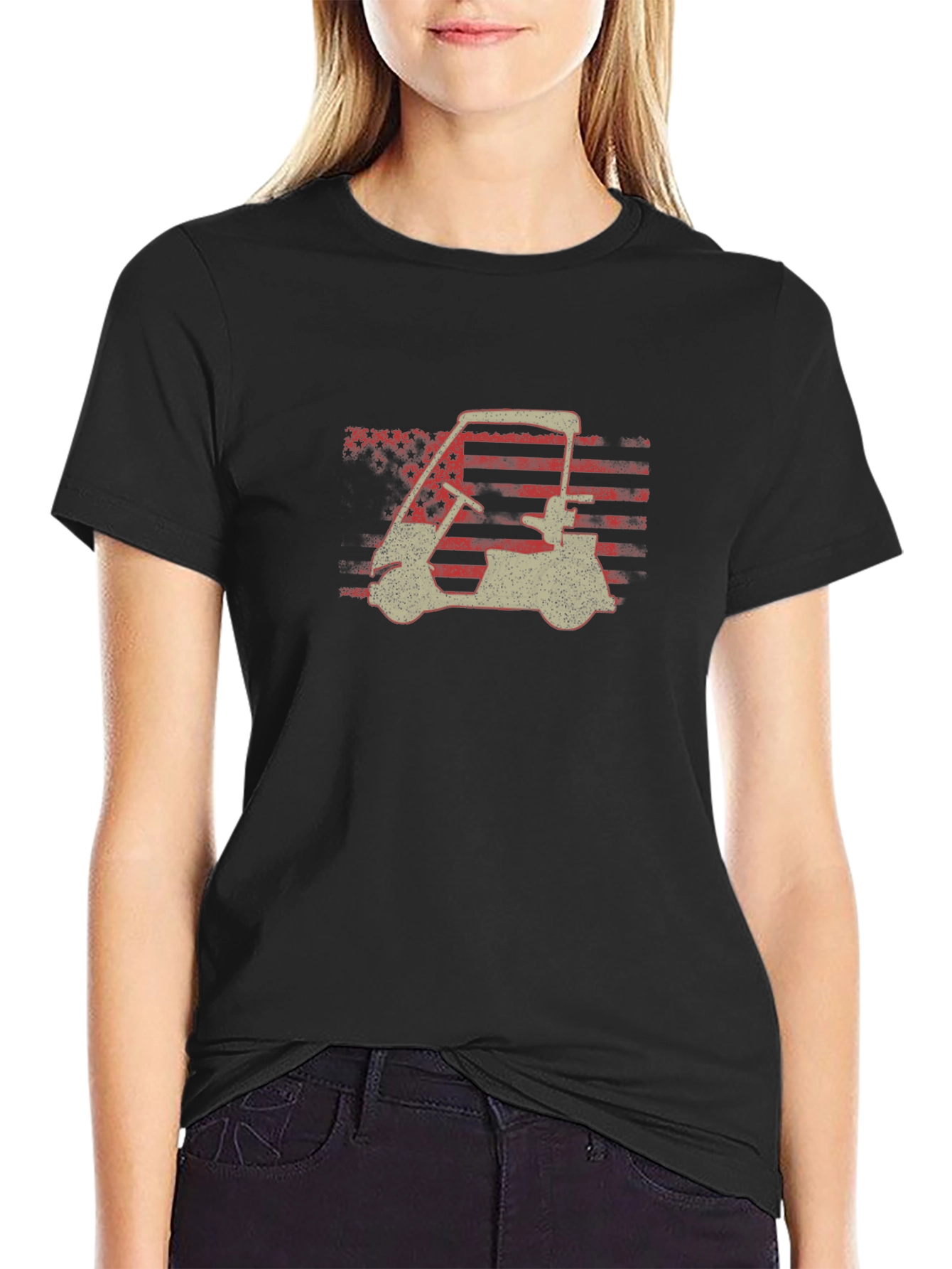 Golf Cart American Flag Graphic Tee - Patriotic Style