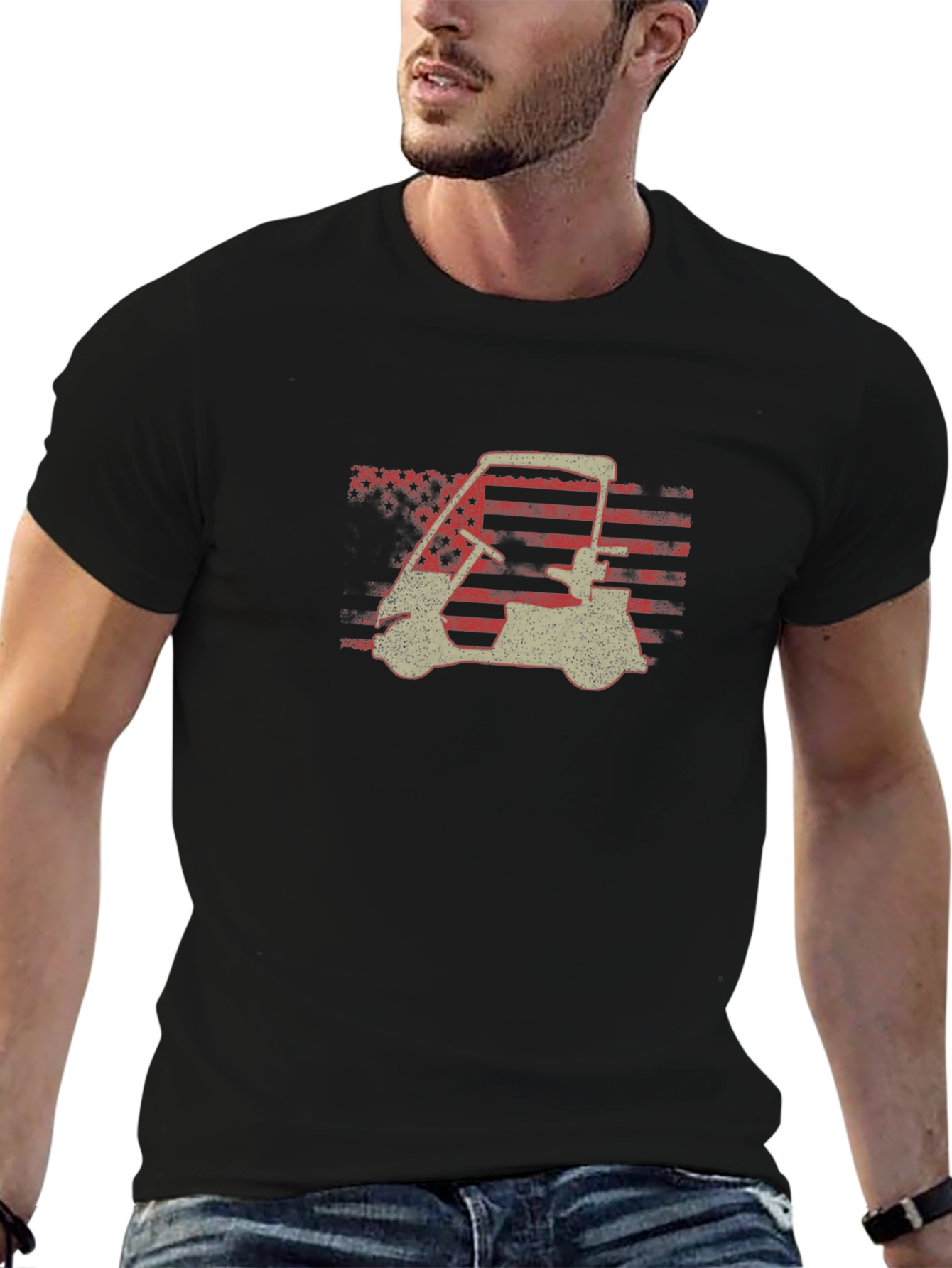 Golf Cart American Flag Graphic Tee - Patriotic Style