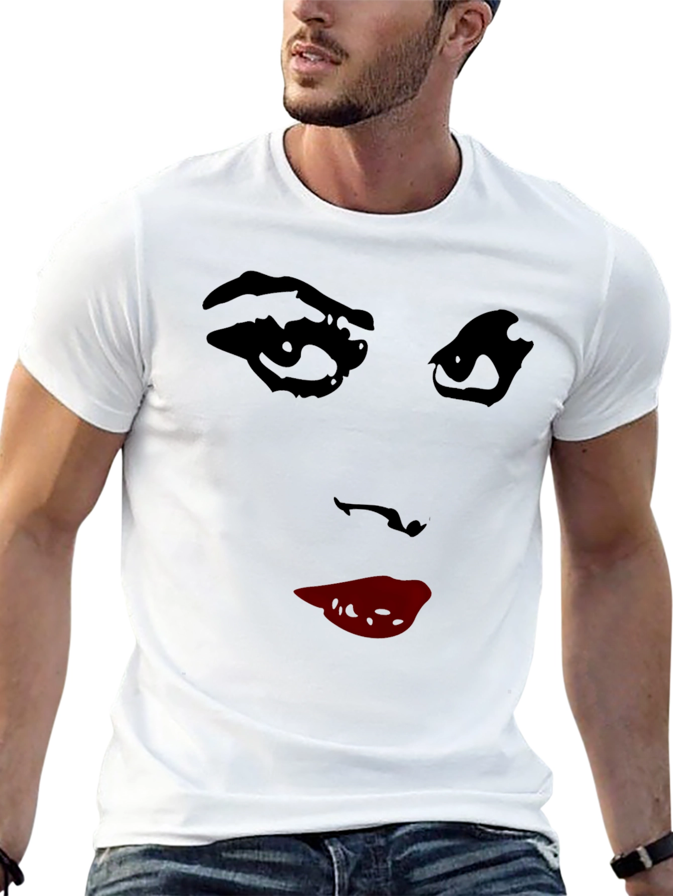 Abstract Face Graphic Tee - Stylish Crew Neck T-Shirt