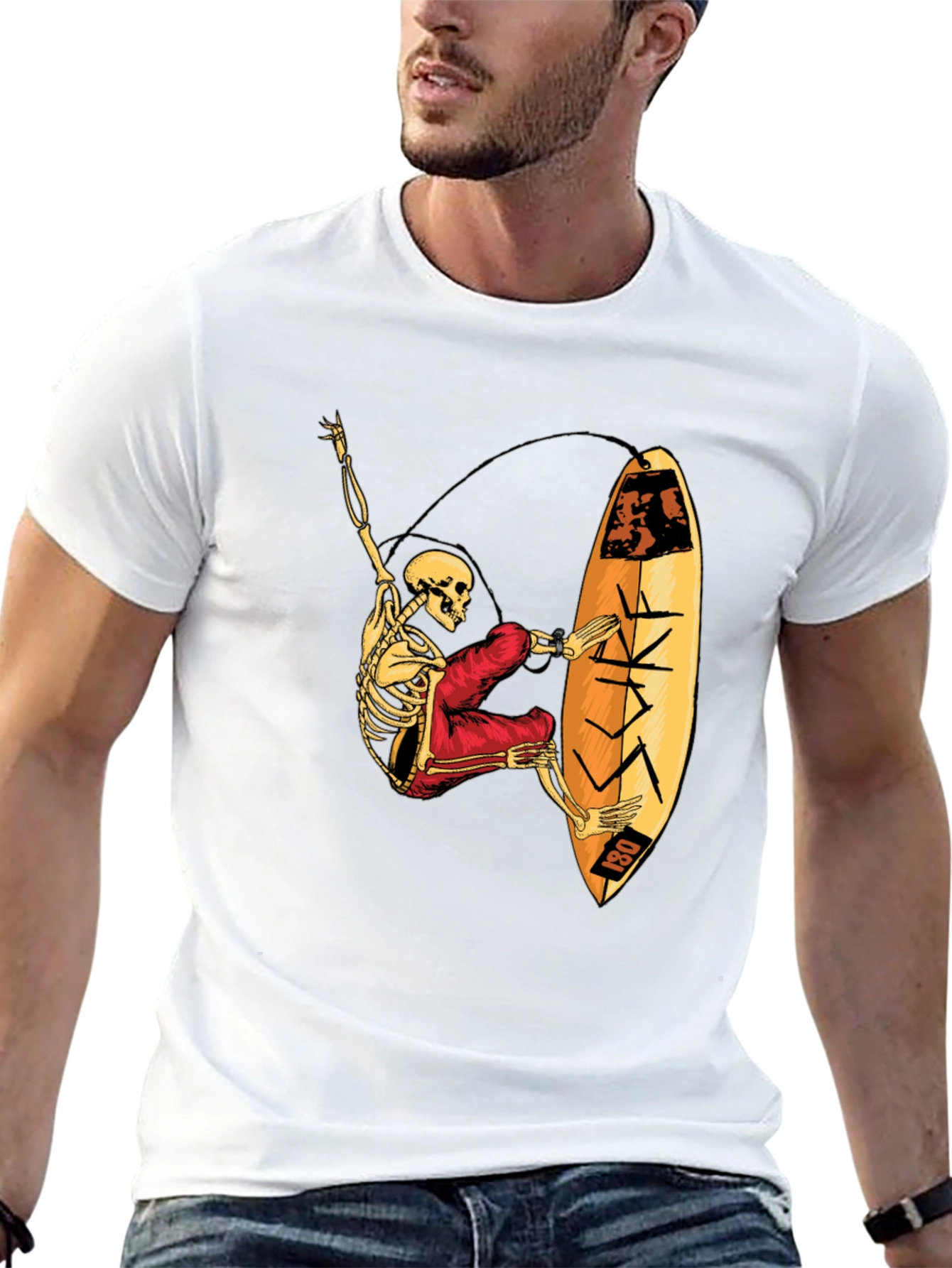 Skeleton Surfer Graphic T-Shirt - Black