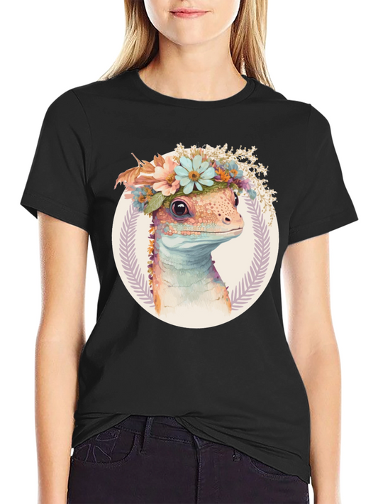 Lizard with Floral Crown Graphic Tee
