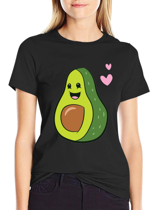 Cute Avocado Heart Graphic Black T-Shirt
