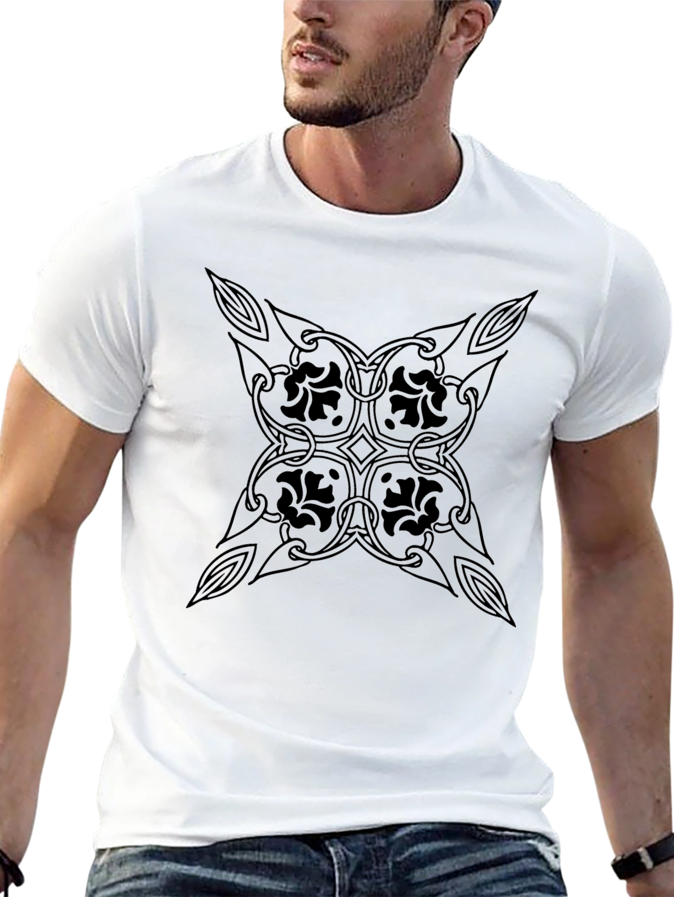 Elegant Floral Design Black T-Shirt