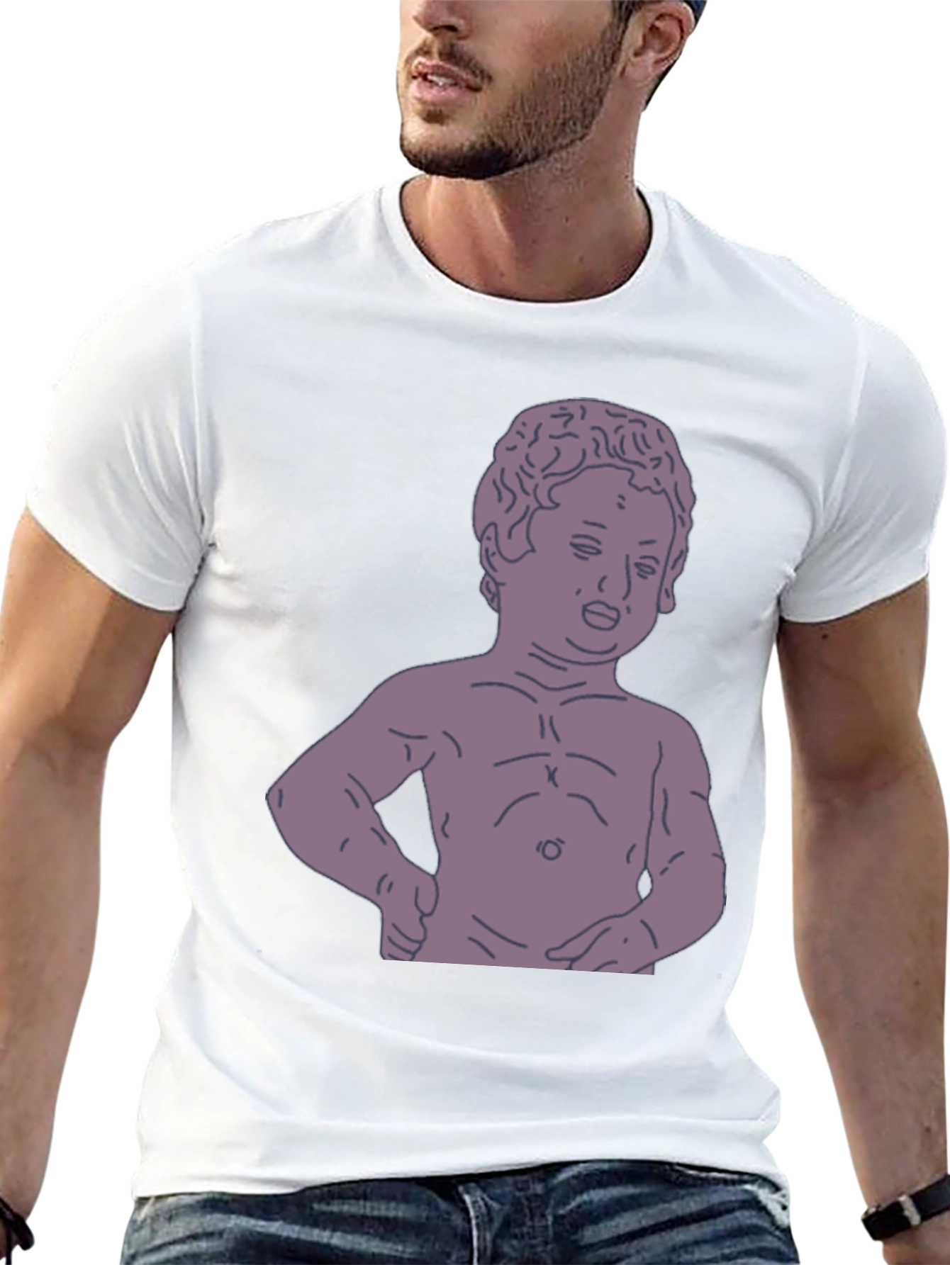 Humorous Baby Statue Graphic Tee - Black