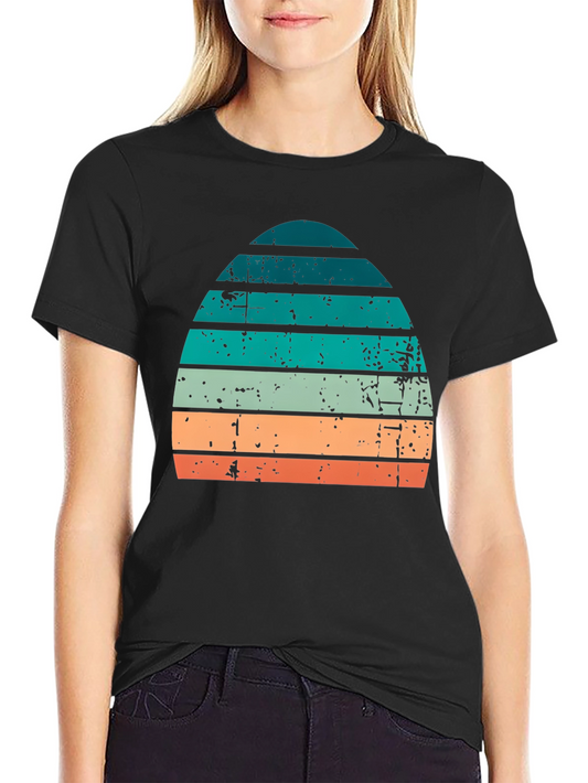 Retro Striped Sunset Graphic Tee - Vintage Style Comfort