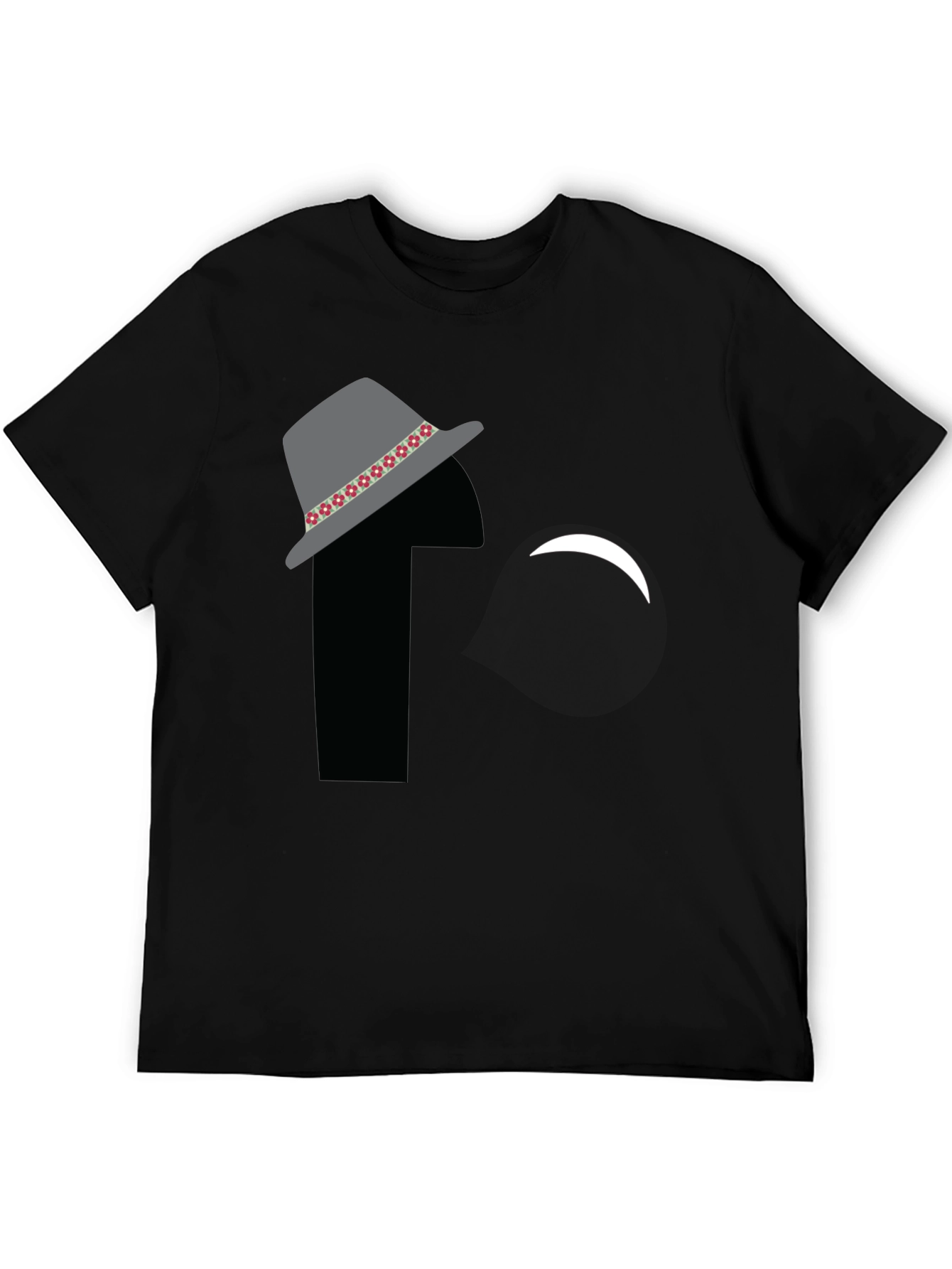 Novelty Black T-Shirt with Hat Graphic