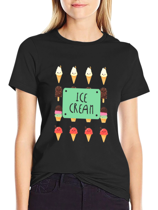 Ice Cream Print Black T-Shirt