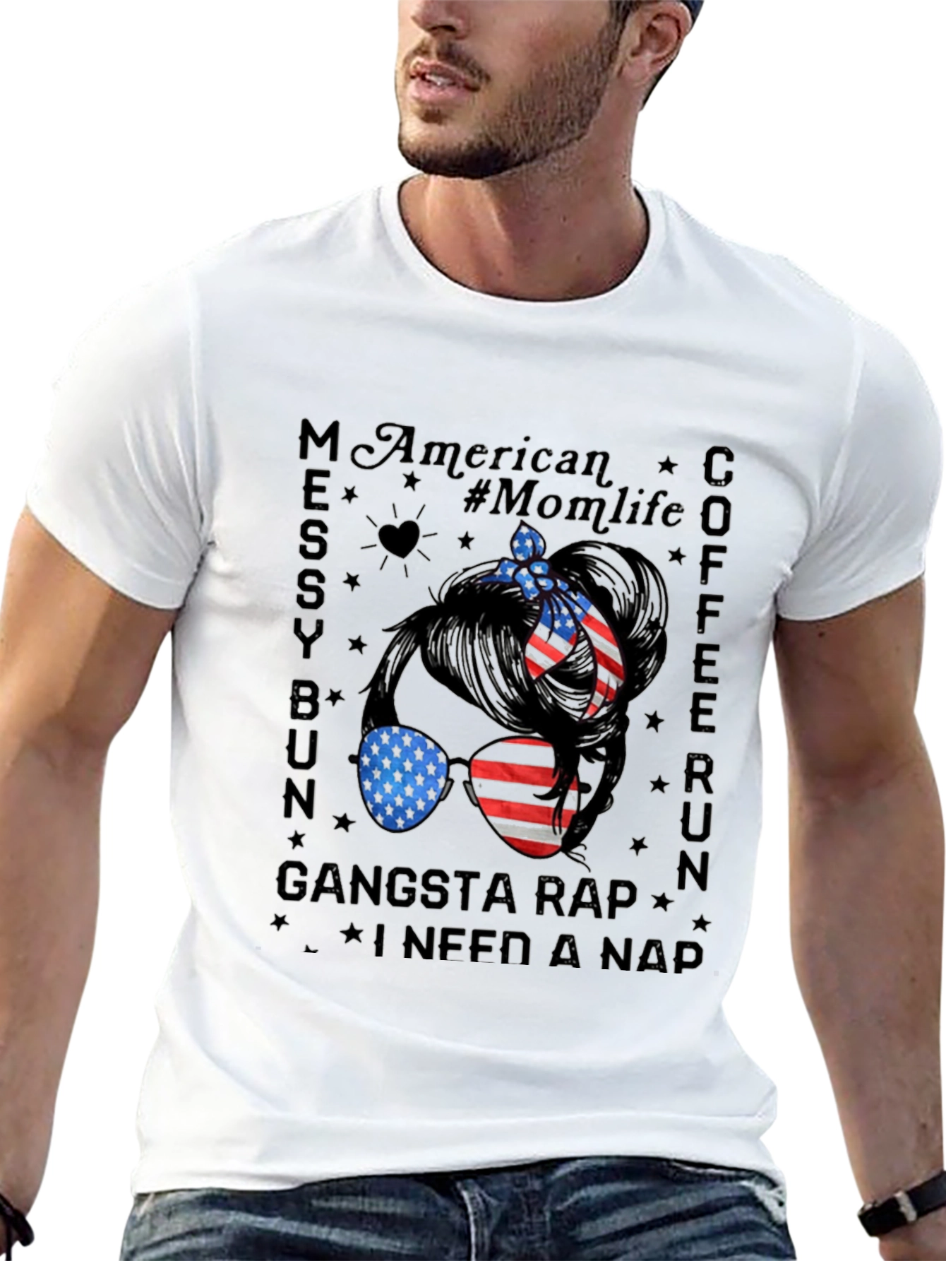 American Momlife Messy Bun Graphic Tee