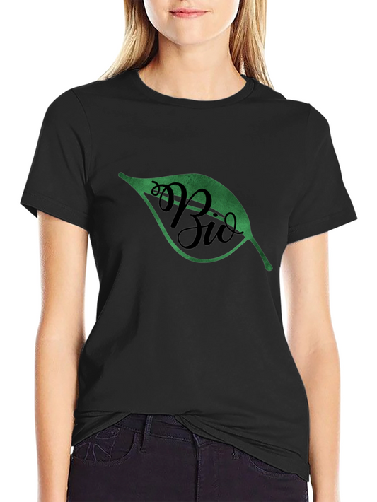 Organic Bio Leaf Graphic Tee - Black Cotton T-Shirt