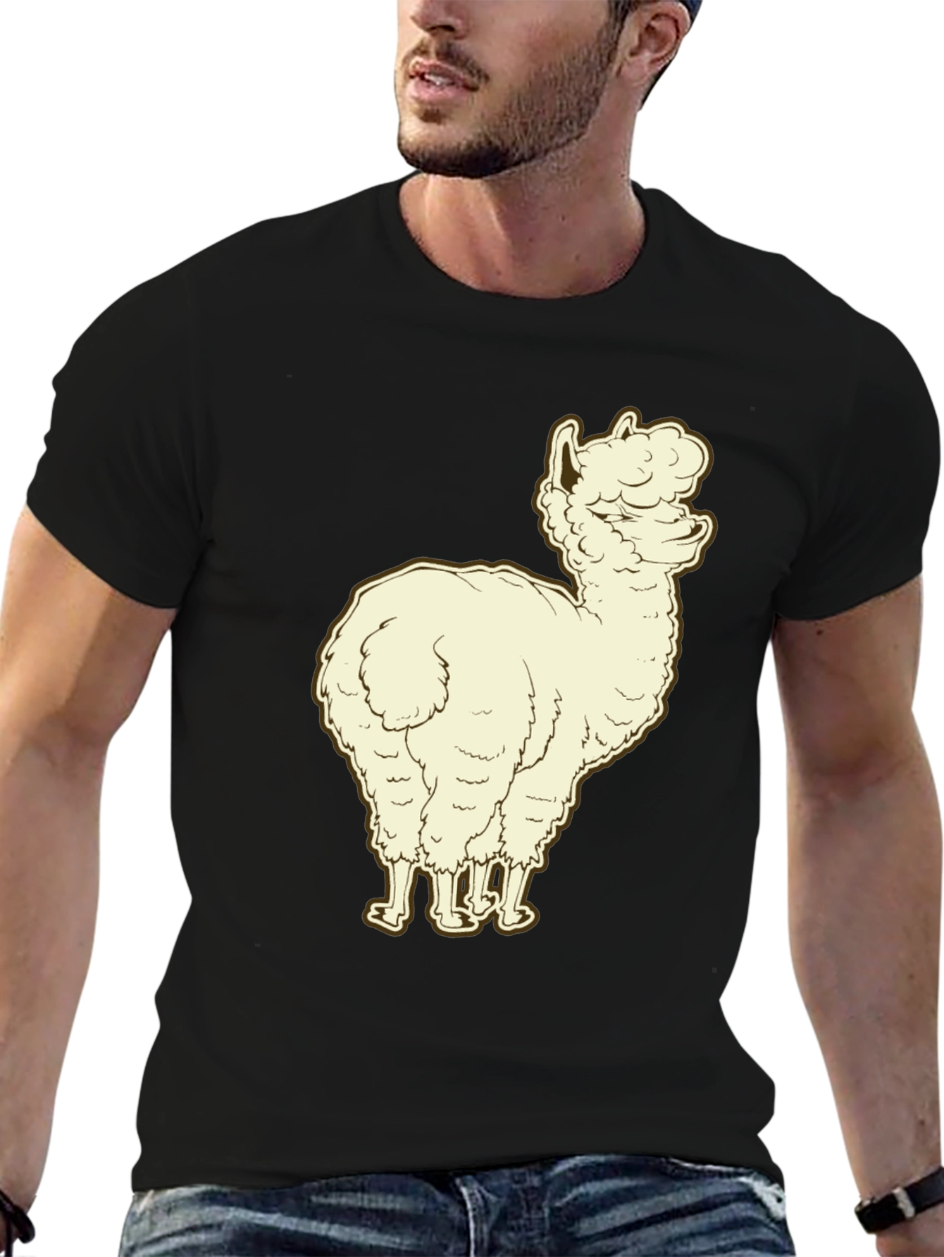 Llama Graphic Print Tee - Black