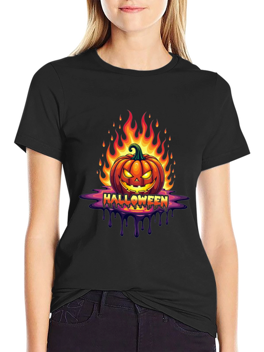 Halloween Pumpkin Flames Graphic Tee