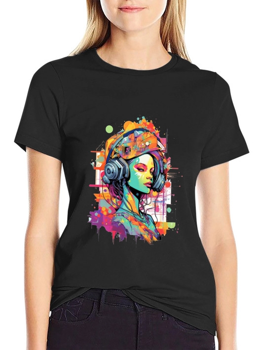 Vibrant Art Graphic Tee - DJ Headphone Girl
