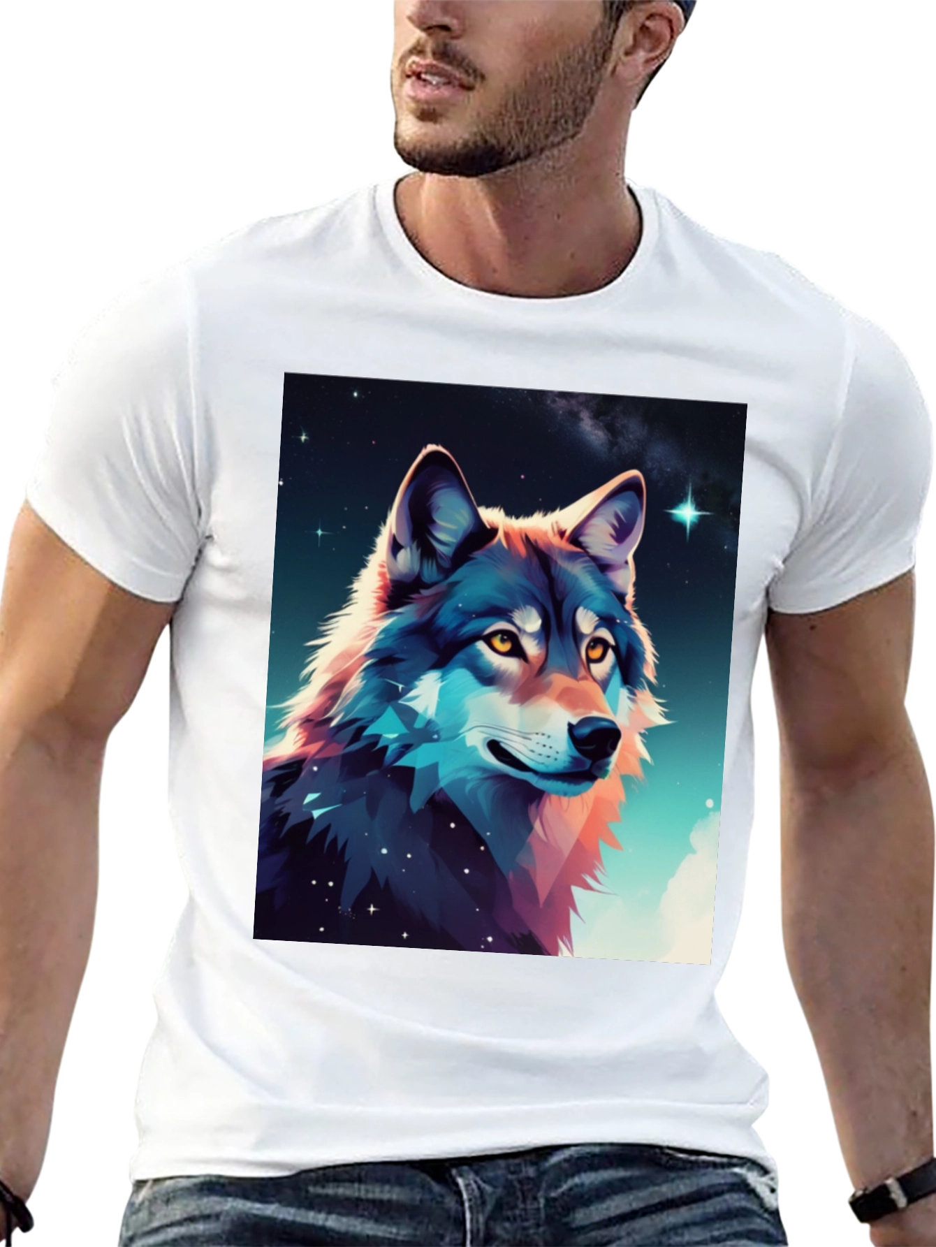 Wolf Galaxy Graphic Tee - Black Cotton Blend
